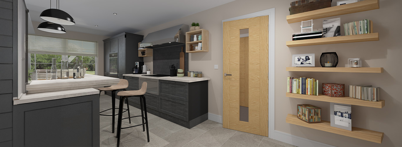 Valdor Ladder Oak Glazed Internal Door in Modern Kitchen Interior Valdor Ladder oak glazed internal door in a modern kitchen interior